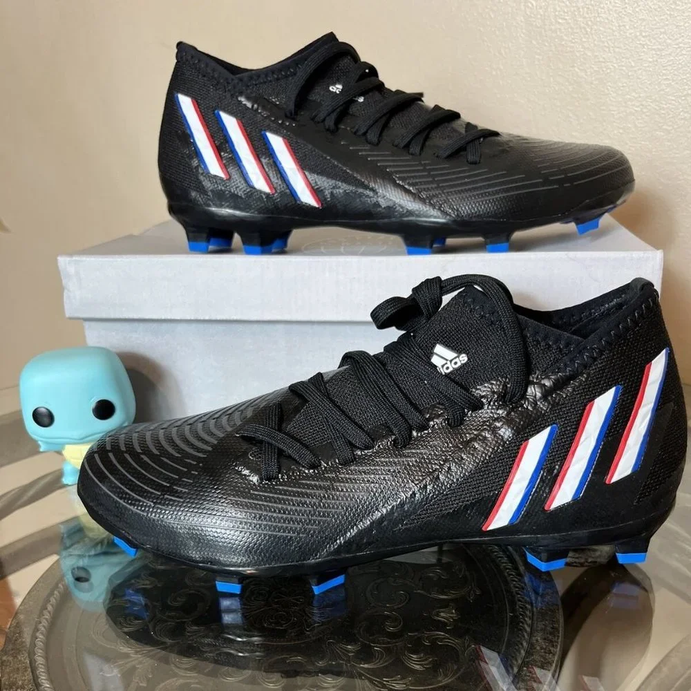 ✅ Adidas Predator Edge .3 FG Black Blue Soccer Cleats Men‎ Sz 5.5 / Women Sz 6.5